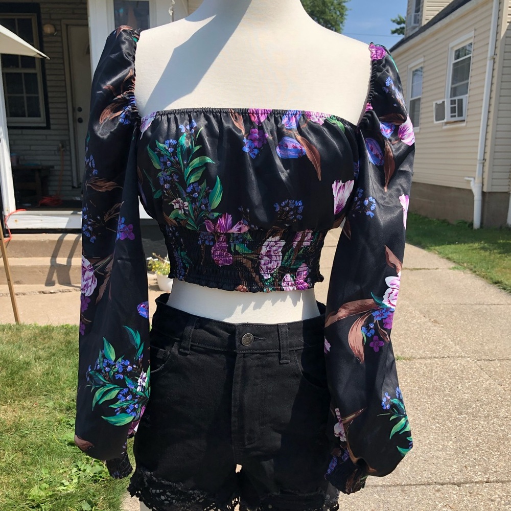 AFRM Black Floral Crop Top